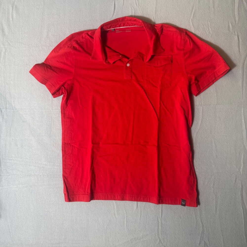 Under Armour Mens Red Liberty Flames HeatGear Loose Fit Pocket Polo Shirt LG